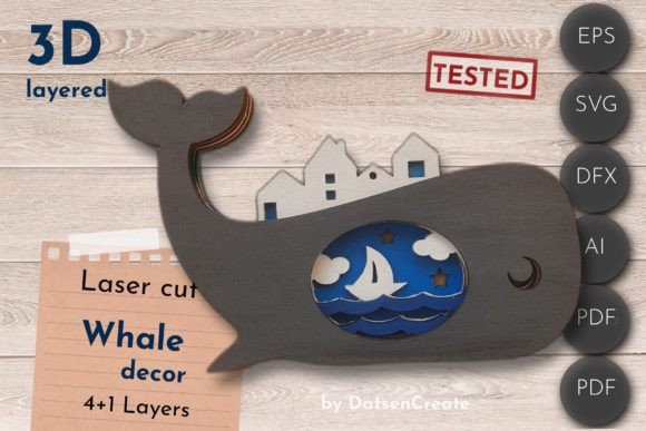 Download Whale 3D Layered Decor, Marine Laser Cut - Whale Collection