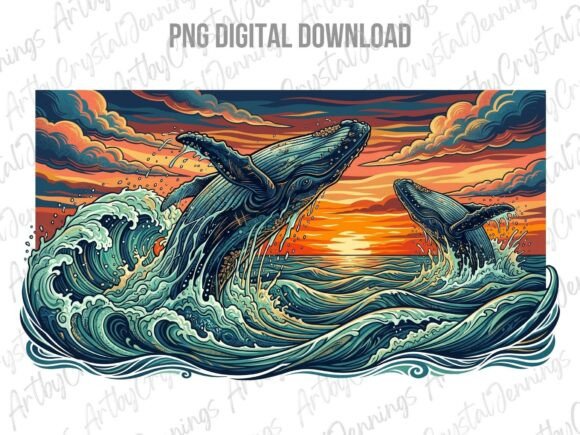 Download Whale Sunset Ocean Art PNG - Whale Collection