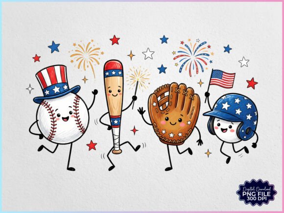 Download Patriotic Baseball Friends Doodles PNG - Friends Collection
