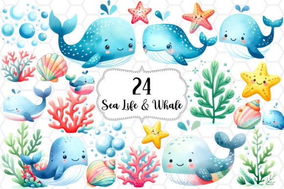 Download Nautical Whale Watercolor Clipart Bundle - Whale Collection