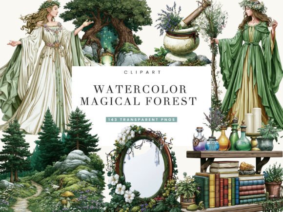 Download Watercolor Magical Forest Clipart - Magical Collection