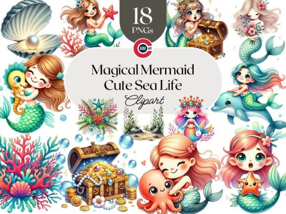 Download Cute Magical Mermaid Sea Life Clipart - Magical Collection