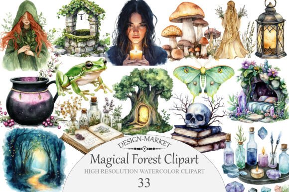Download Watercolor Magical Forest Clipart - Magical Collection