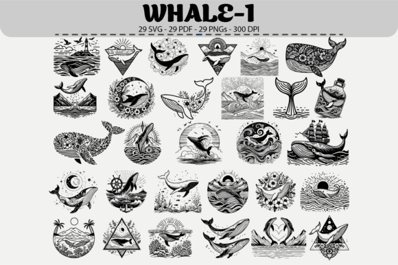 Download Whale Clipart Pack – 29 Designs - Whale Collection