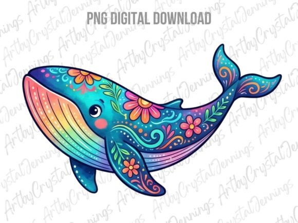 Download Floral Folk Art Tropical Whale PNG - Whale Collection