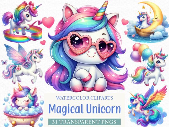 Download Cute Magical Unicorn Clipart - Magical Collection