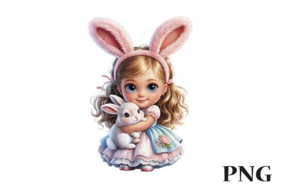 Download Cute Bunny Girl with Rabbit Clipart PNG - Rabbit clipart Collection