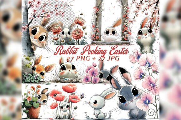 Download Whimsical Peeking Rabbit Clipart Set - Rabbit clipart Collection