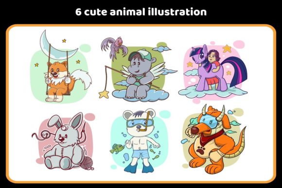 Download 6 Cute Illustration Designs Set - Cute illustration Collection