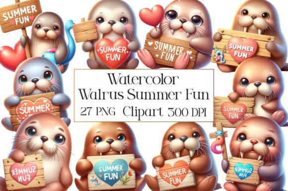 Download Watercolor Walrus Summer Fun Clipart - Walrus Collection
